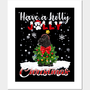 Black Miniature Poodle Have A Holly Jolly Christmas Posters and Art